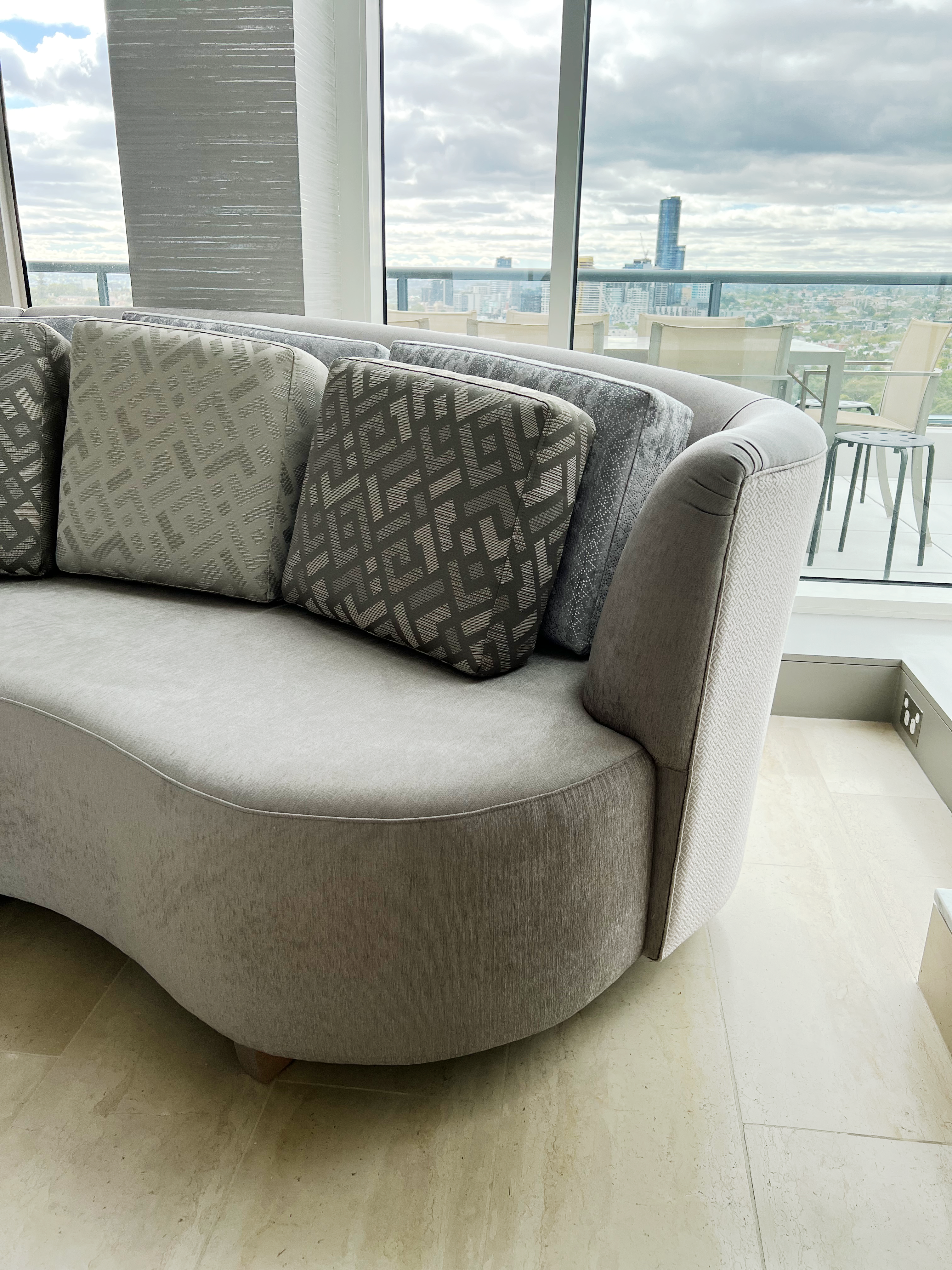 Mid Century Minimalist Curved Sofas,by luxury interior designer, Interior Designer Mark Alexander Design